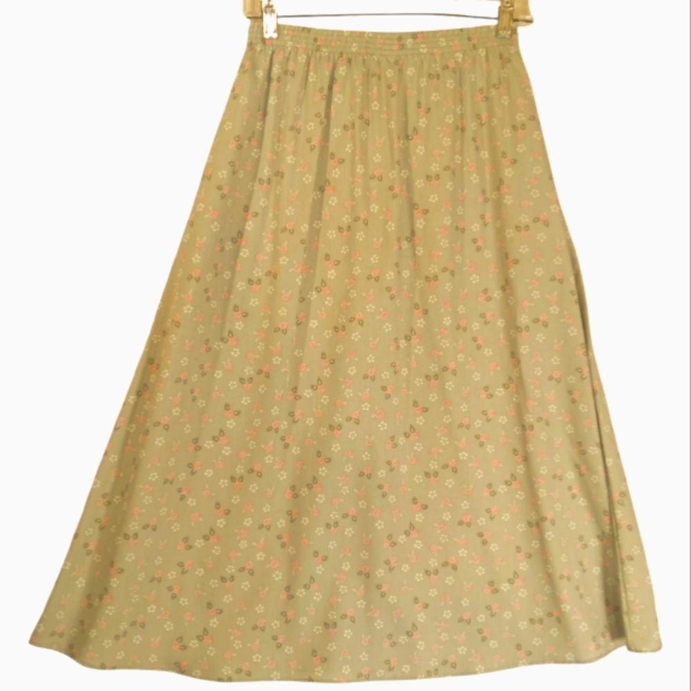 Worthington Green And Pink Ditsy Floral Print Cottagecore Y2K Maxi Skirt Sz S